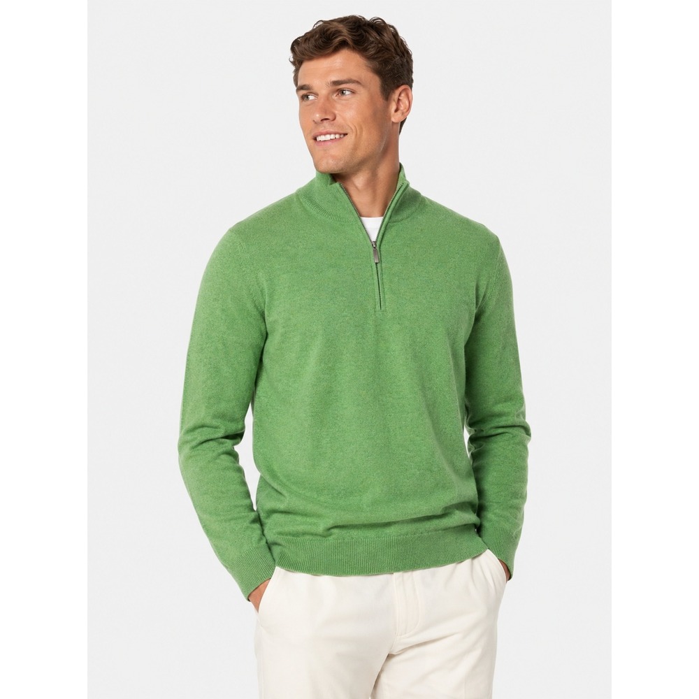 NWOT Hawick 100% Pure Cashmere Scotland Green Quarter Zip Mens Sweater M